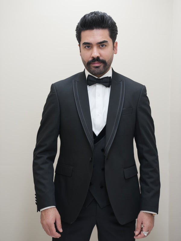 Herren Smoking Schwarz Anzug 3 Teilig