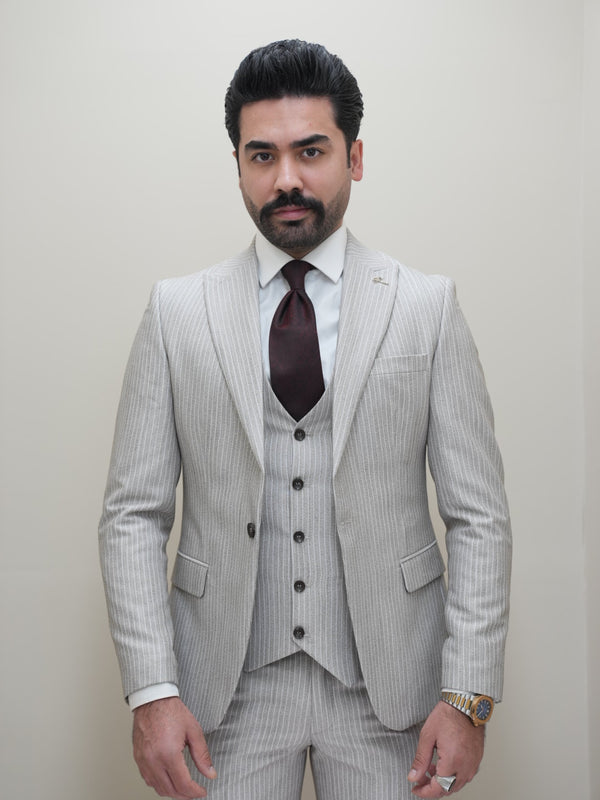 Herren 3-teilig, 1 Knopf Anzug, weiße Streifen