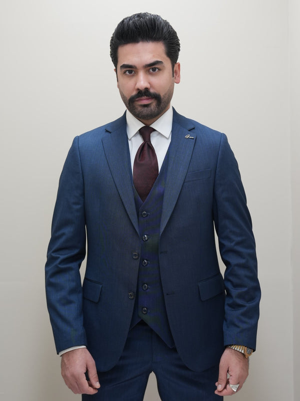 Herren 3-teilig Business Solid 1 Knopf Anzug in Dunkel Blau