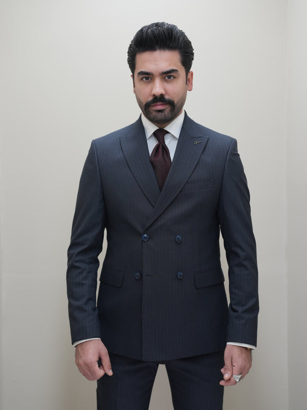 Herren gestreifter Zweireihiger Anzug-Set (Jacke & Hose)