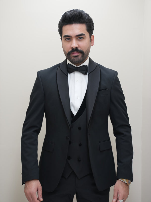 Herren Smoking Schwarz Anzug 3 Teilig