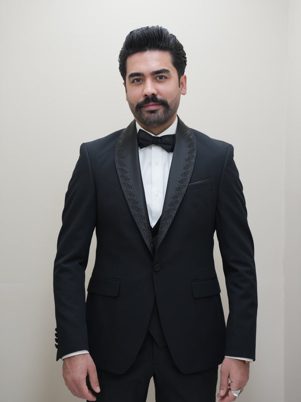 Herren Smoking Schwarz Anzug 3 Teilig