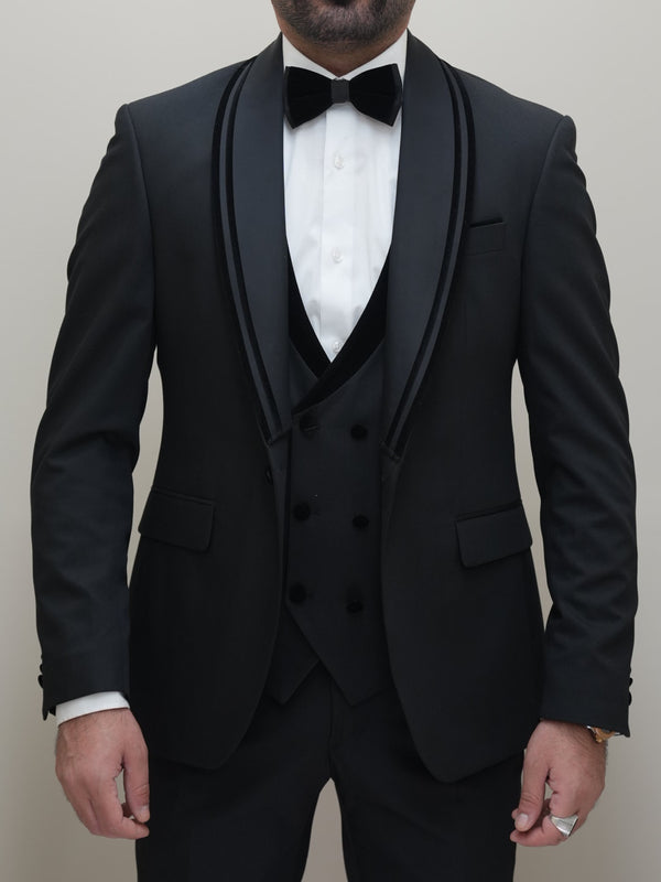 Herren Smoking Schwarz Anzug 3 Teilig