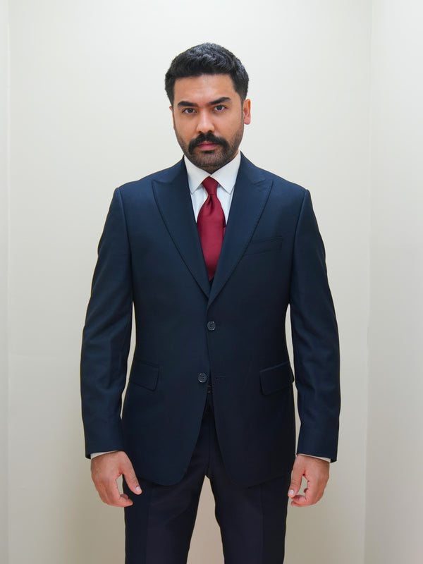 Herren 2-teilig Business Solid Zwei Knöpfe Anzug in Dunkel Blau