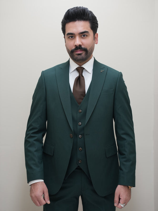 Herren 3-teilig Business Solid 1 Knopf Anzug in Dunkel Grün
