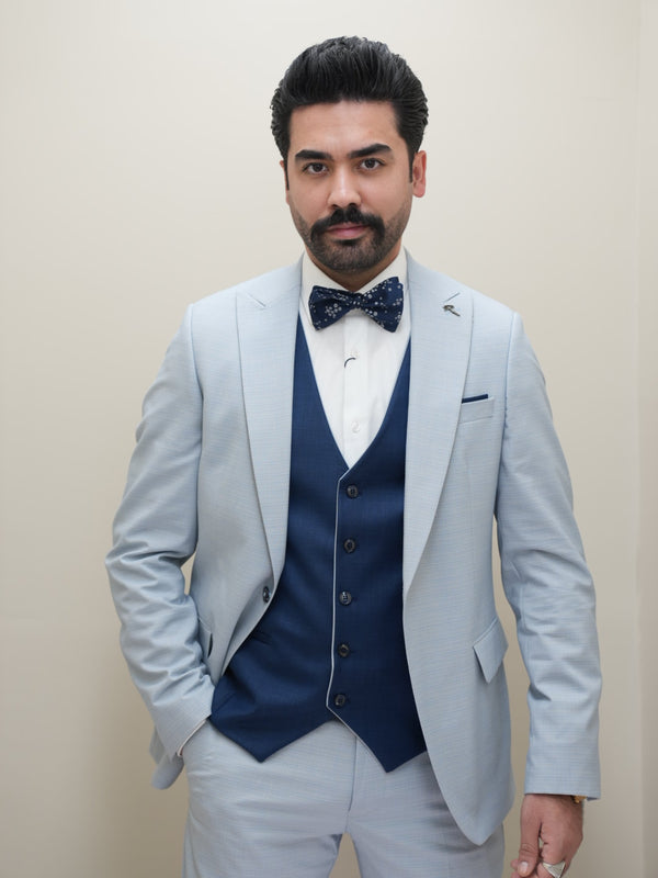 Herren 3-teilig Business Solid 1 Knopf Anzug in hell Blau