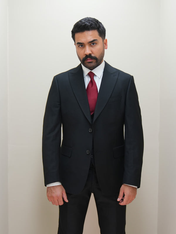 Herren 3-teilig Business Solid Zwei Knöpfe Anzug in Schwarz